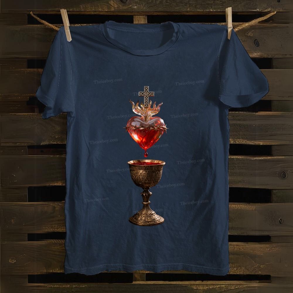 Sacred Heart And Holy Grail  Cotton T-shirt