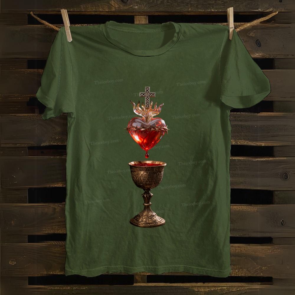 Sacred Heart And Holy Grail  Cotton T-shirt