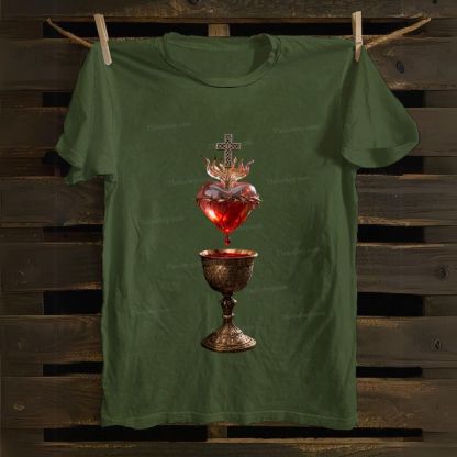 Sacred Heart And Holy Grail  Cotton T-shirt