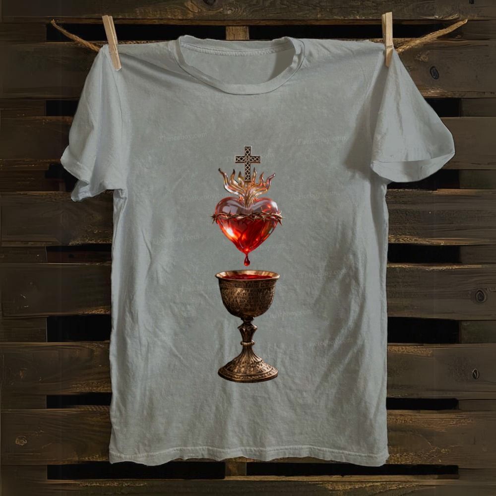 Sacred Heart And Holy Grail  Cotton T-shirt