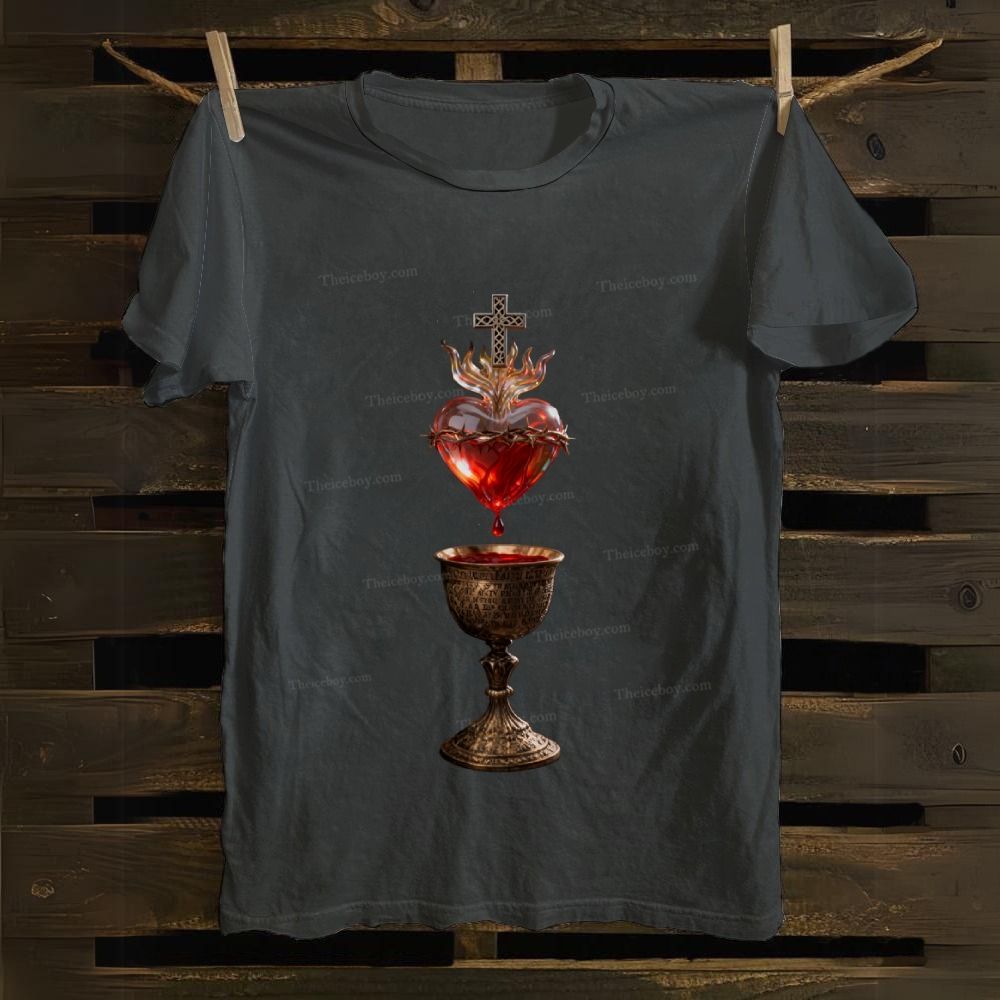 Sacred Heart And Holy Grail  Cotton T-shirt