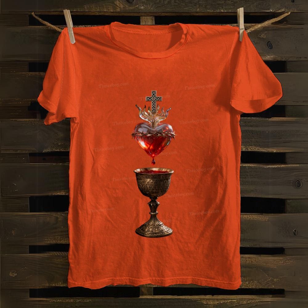 Sacred Heart And Holy Grail  Cotton T-shirt