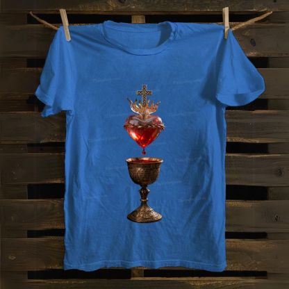 Sacred Heart And Holy Grail  Cotton T-shirt