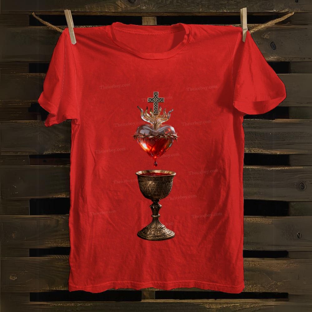 Sacred Heart And Holy Grail  Cotton T-shirt