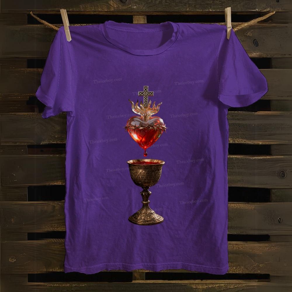 Sacred Heart And Holy Grail  Cotton T-shirt