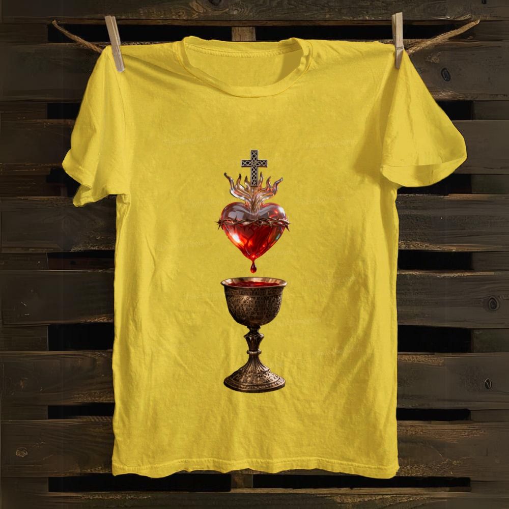 Sacred Heart And Holy Grail  Cotton T-shirt