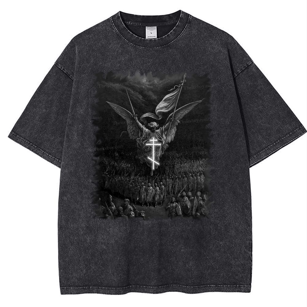 Angel Over Crusaders Snowflake Vintage Cotton T-Shirt