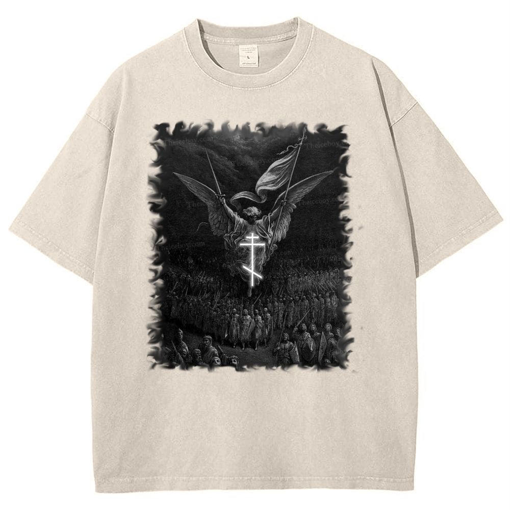 Angel Over Crusaders Snowflake Vintage Cotton T-Shirt