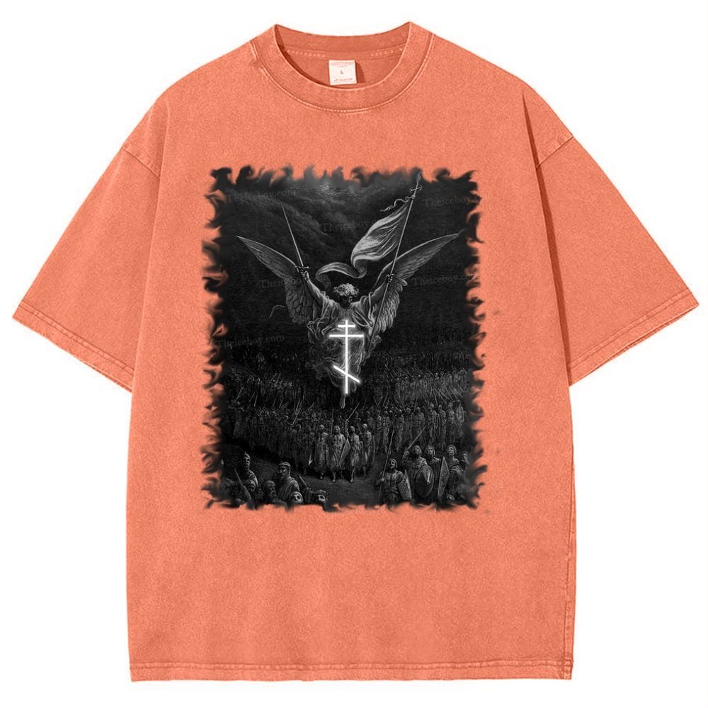 Angel Over Crusaders Snowflake Vintage Cotton T-Shirt