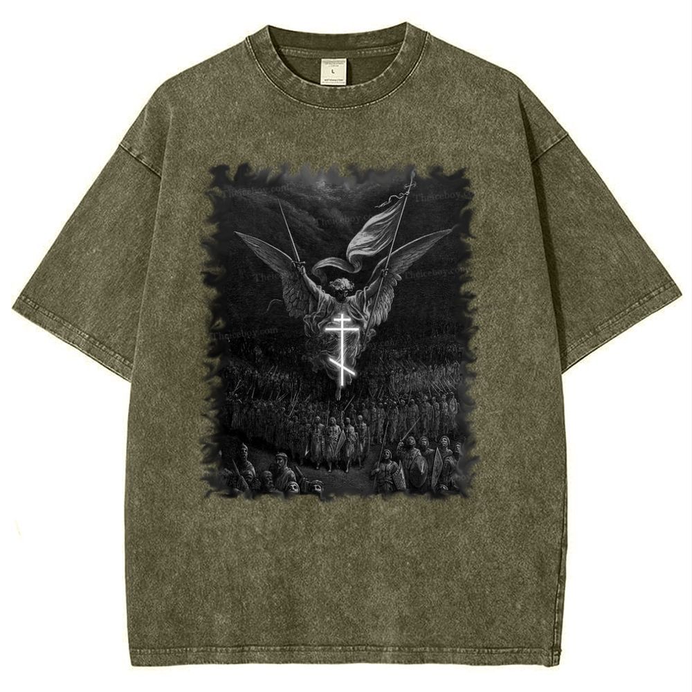 Angel Over Crusaders Snowflake Vintage Cotton T-Shirt