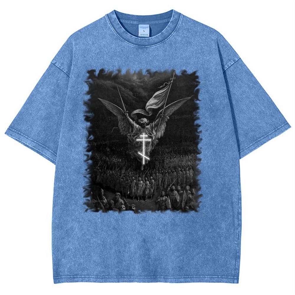 Angel Over Crusaders Snowflake Vintage Cotton T-Shirt