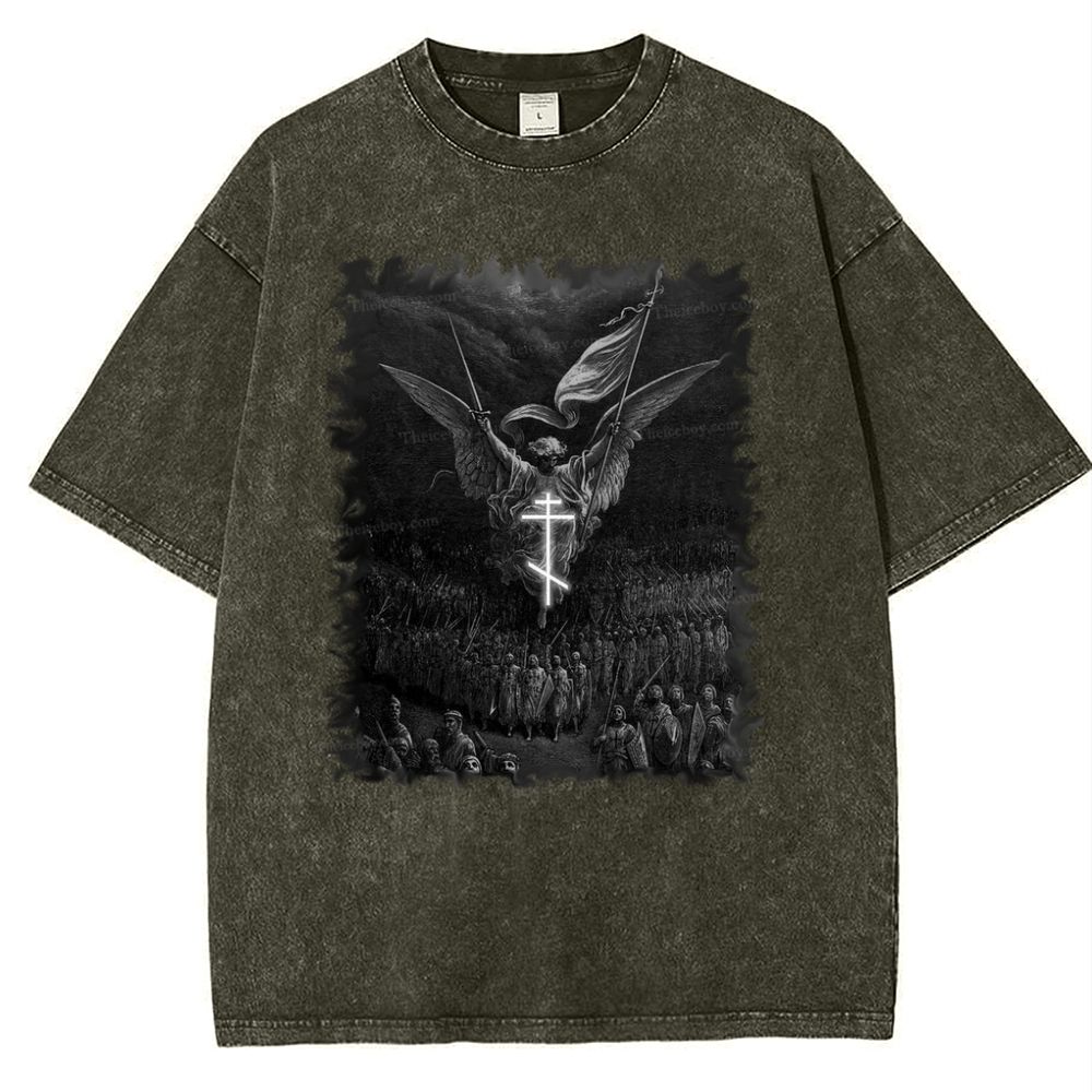 Angel Over Crusaders Snowflake Vintage Cotton T-Shirt