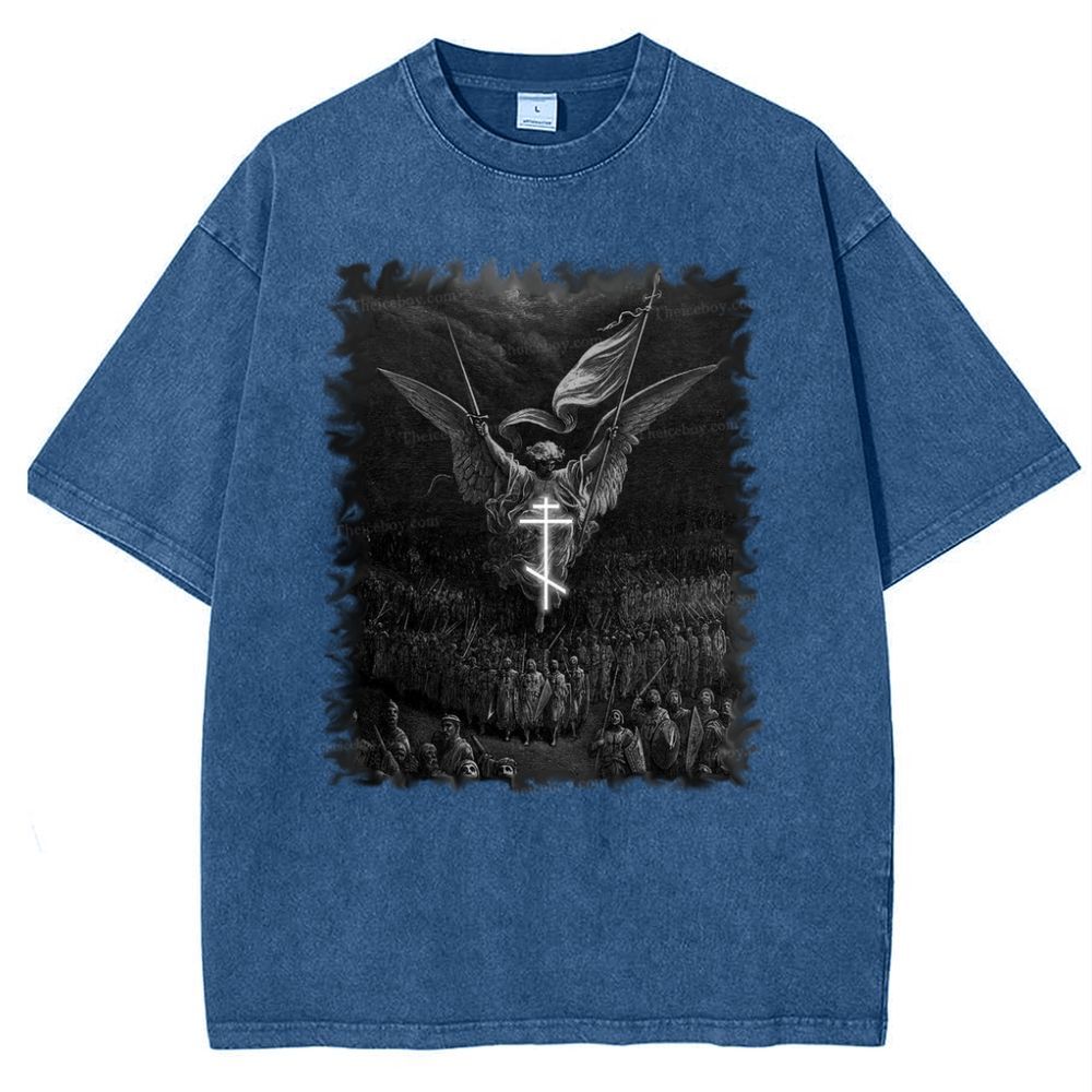 Angel Over Crusaders Snowflake Vintage Cotton T-Shirt