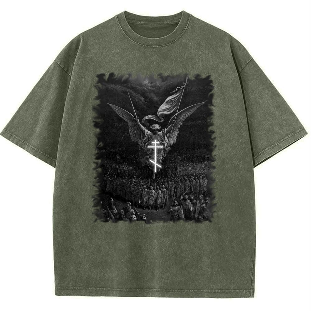 Angel Over Crusaders Snowflake Vintage Cotton T-Shirt