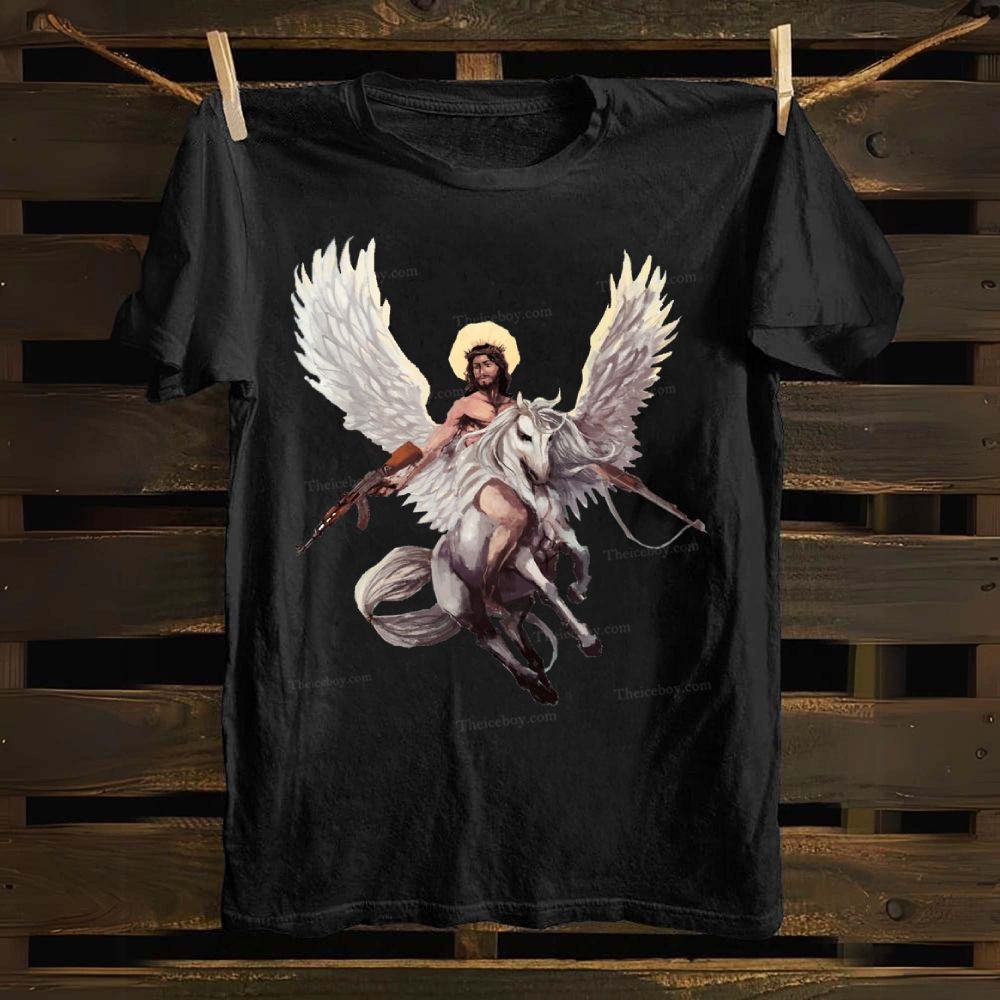 Jesus Riding Pegasus Cotton T-shirt