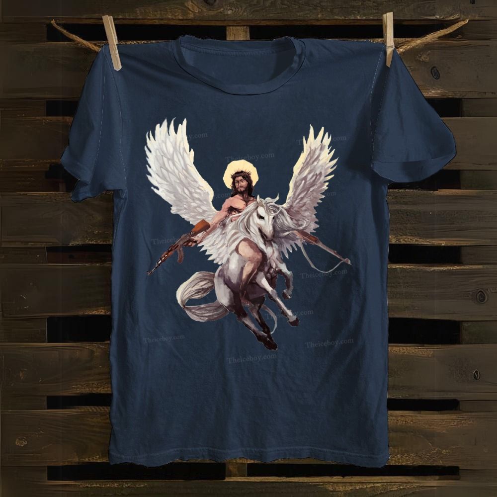 Jesus Riding Pegasus Cotton T-shirt