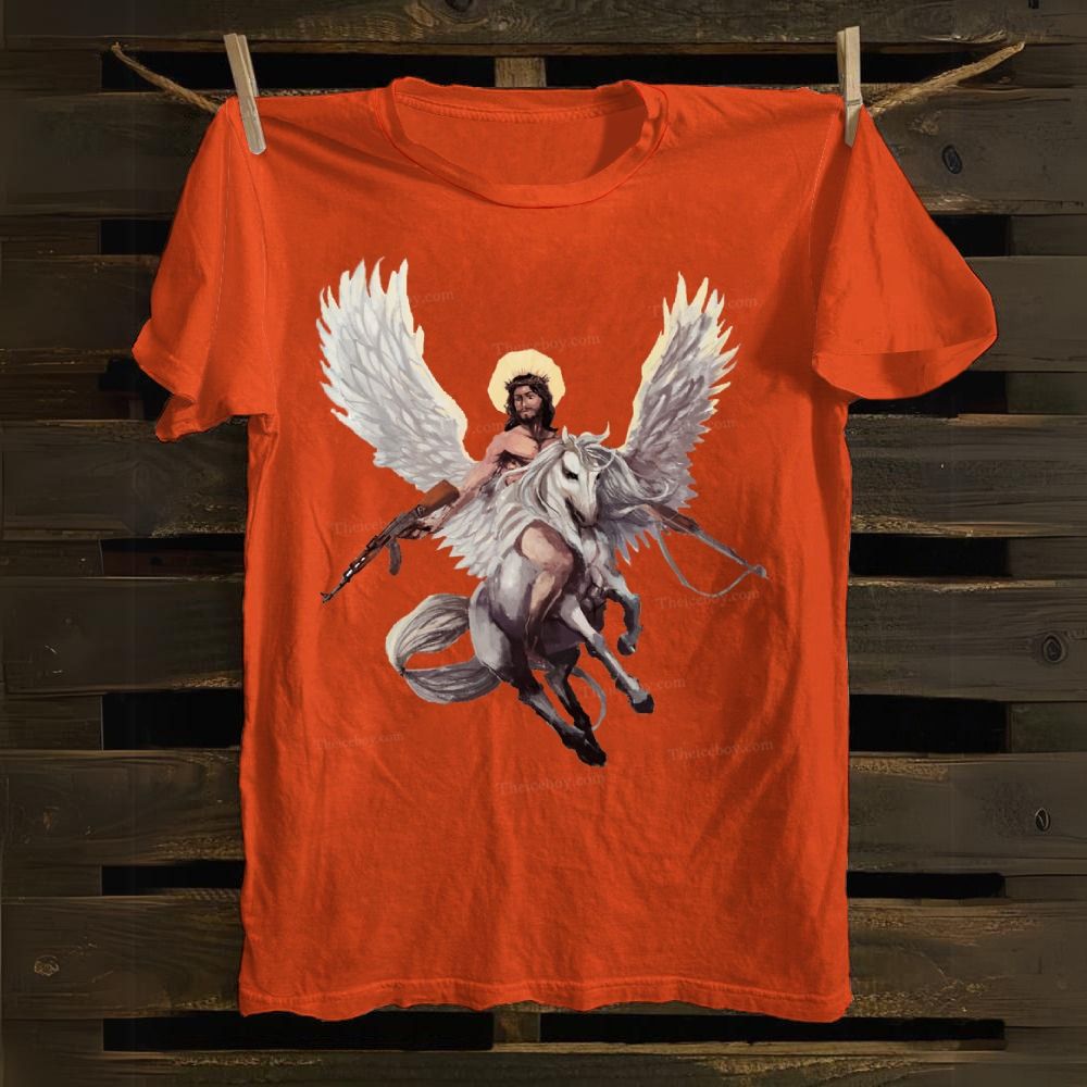 Jesus Riding Pegasus Cotton T-shirt