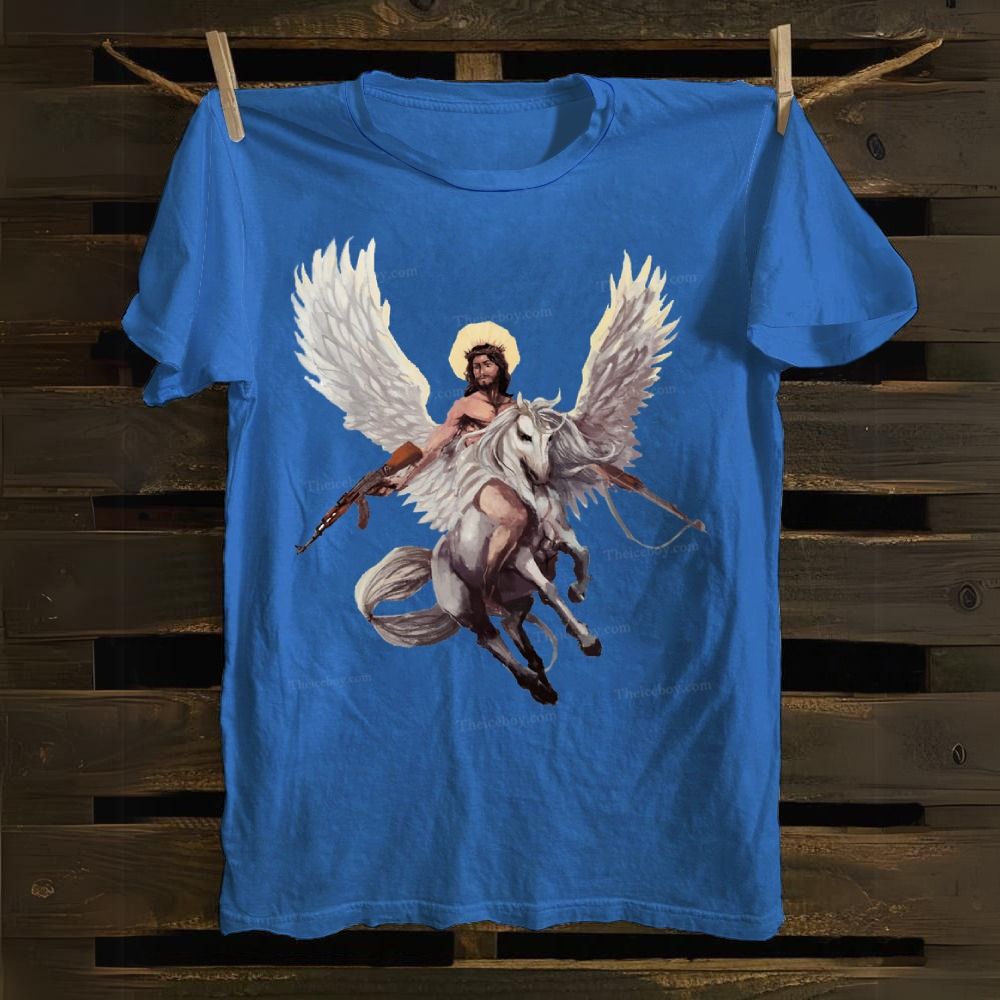 Jesus Riding Pegasus Cotton T-shirt