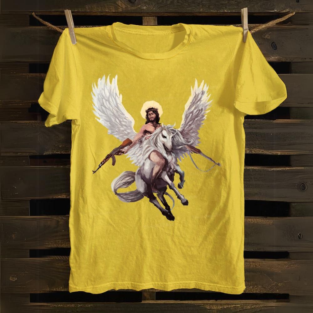Jesus Riding Pegasus Cotton T-shirt