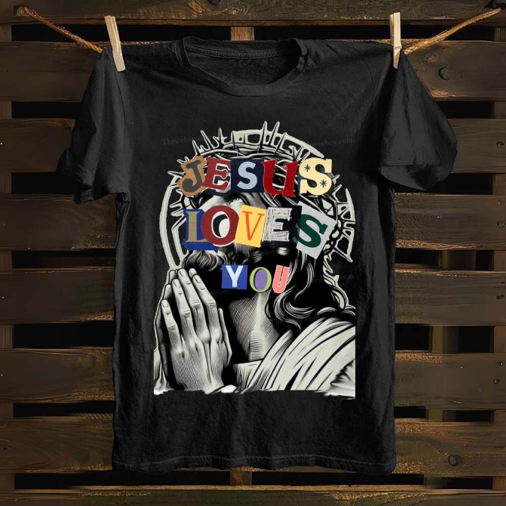 Jesus Loves You In Colorful Letters Cotton T-shirt