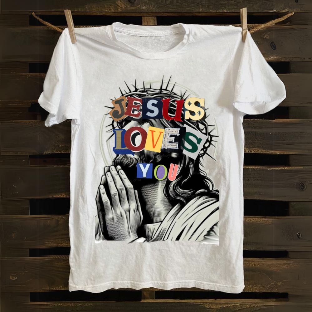 Jesus Loves You In Colorful Letters Cotton T-shirt