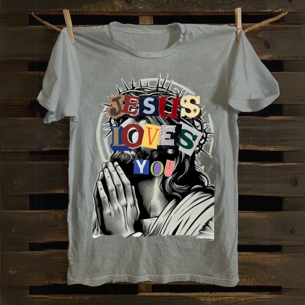Jesus Loves You In Colorful Letters Cotton T-shirt