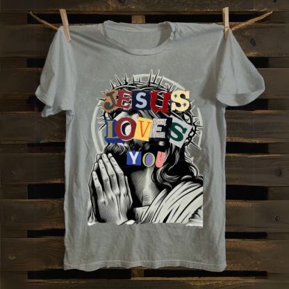 Jesus Loves You In Colorful Letters Cotton T-shirt
