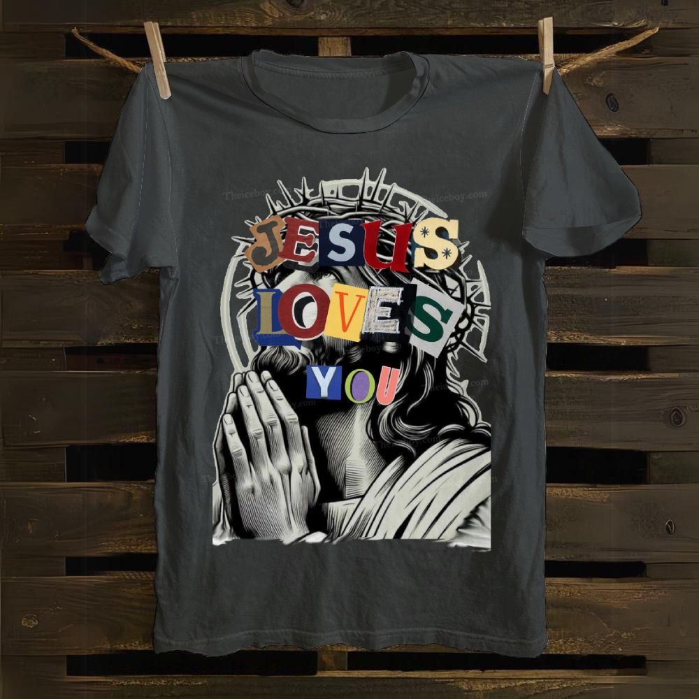 Jesus Loves You In Colorful Letters Cotton T-shirt