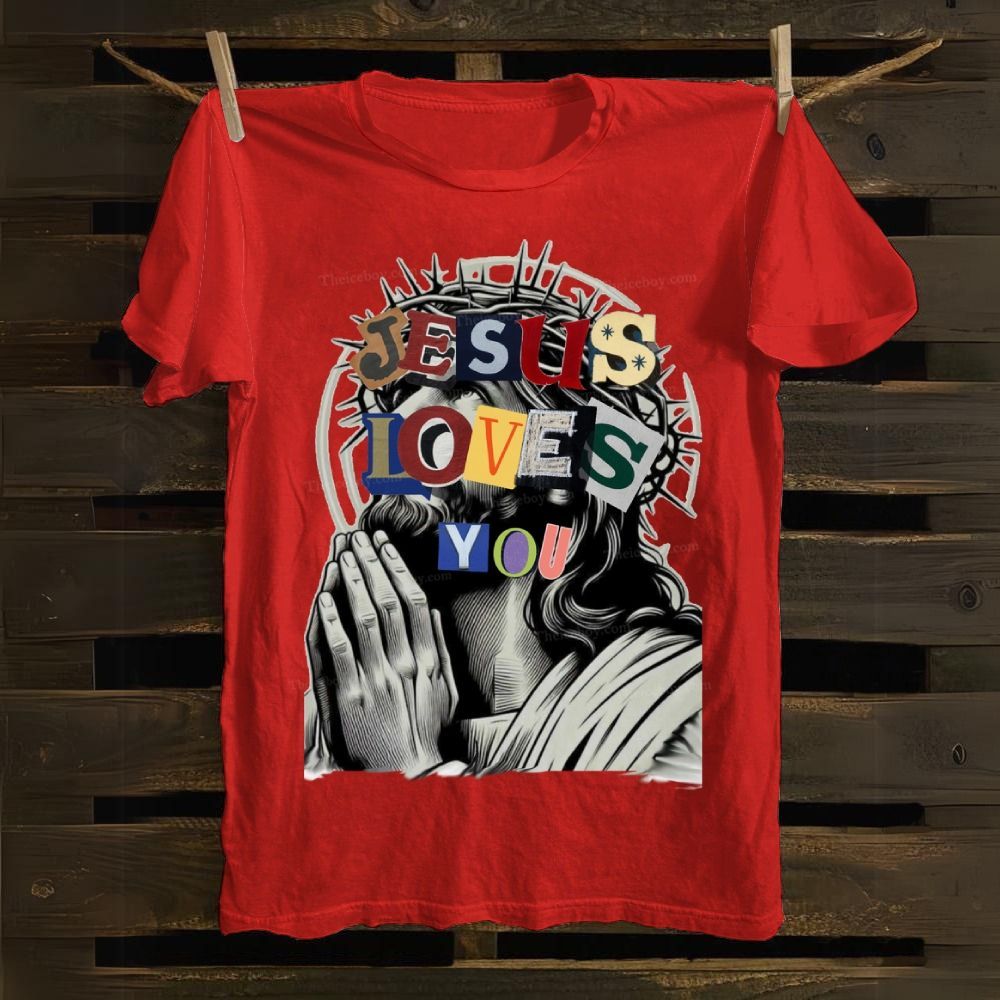 Jesus Loves You In Colorful Letters Cotton T-shirt