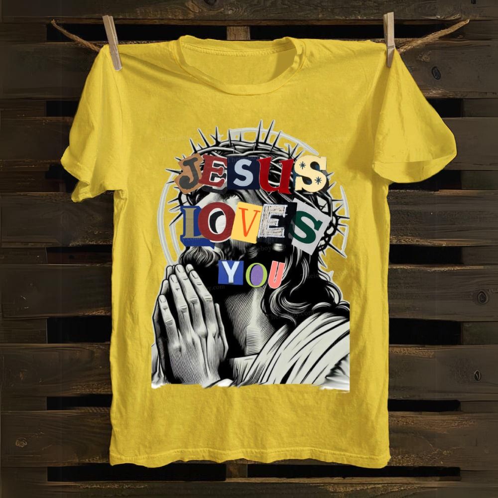 Jesus Loves You In Colorful Letters Cotton T-shirt