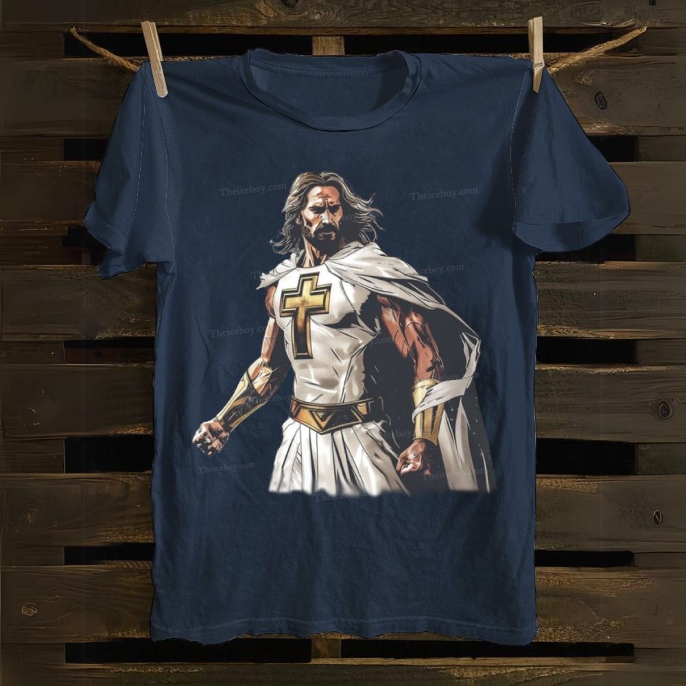 Superhero-style illustrations of Jesus Christ Cotton T-shirt