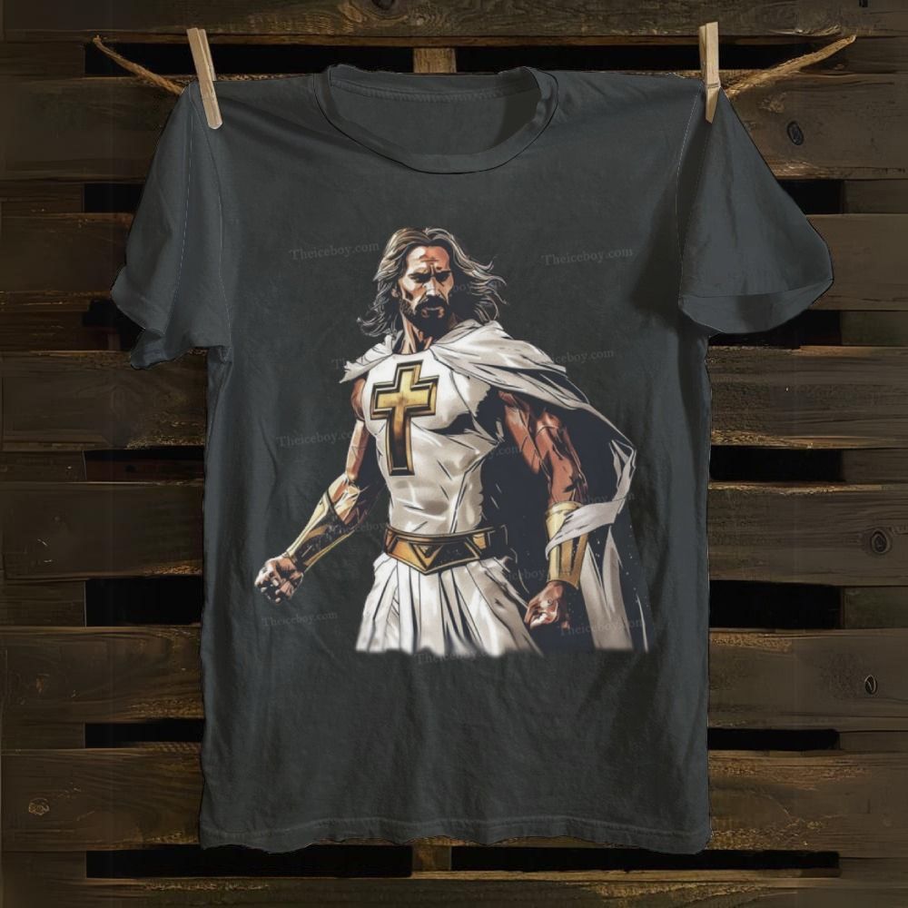 Superhero-style illustrations of Jesus Christ Cotton T-shirt