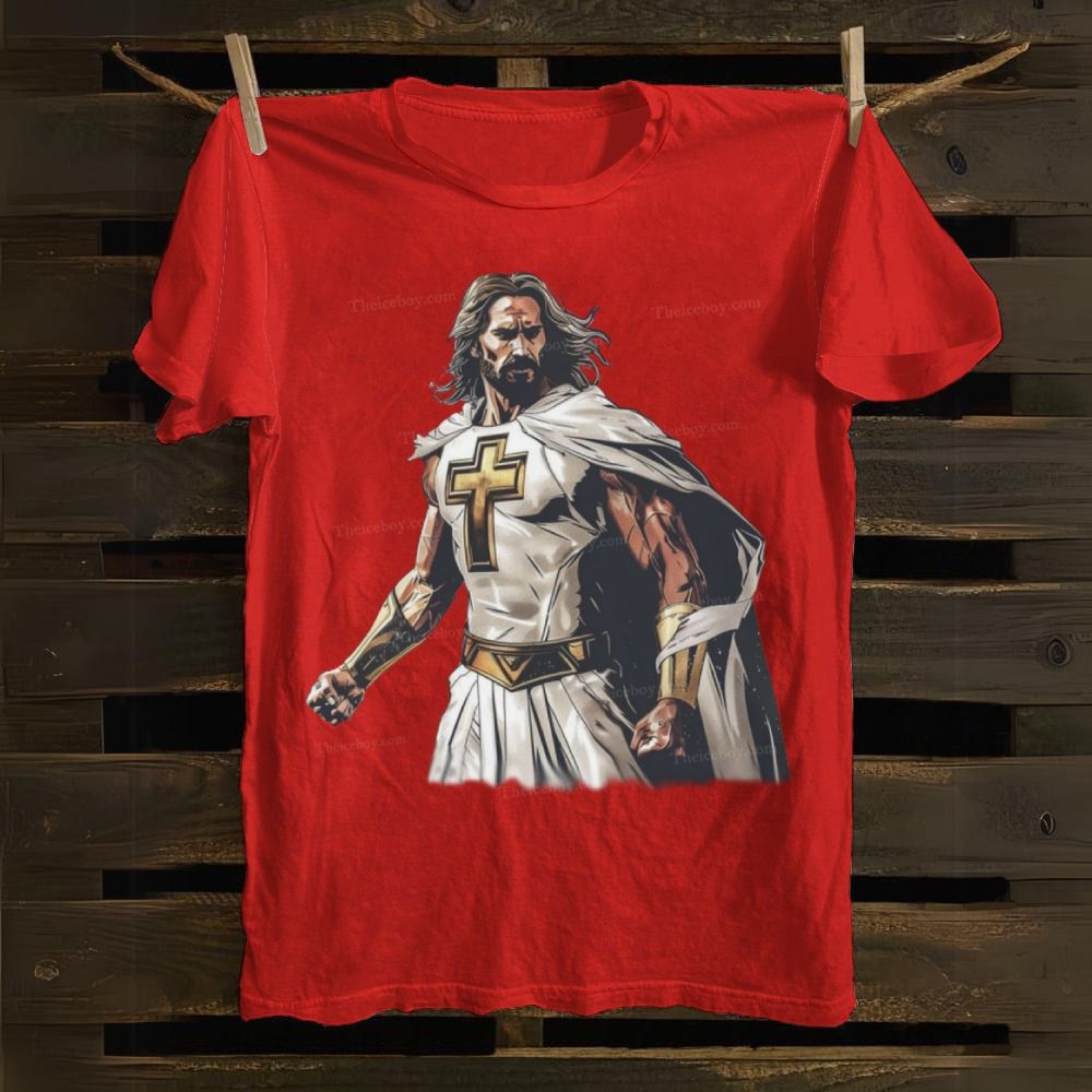 Superhero-style illustrations of Jesus Christ Cotton T-shirt