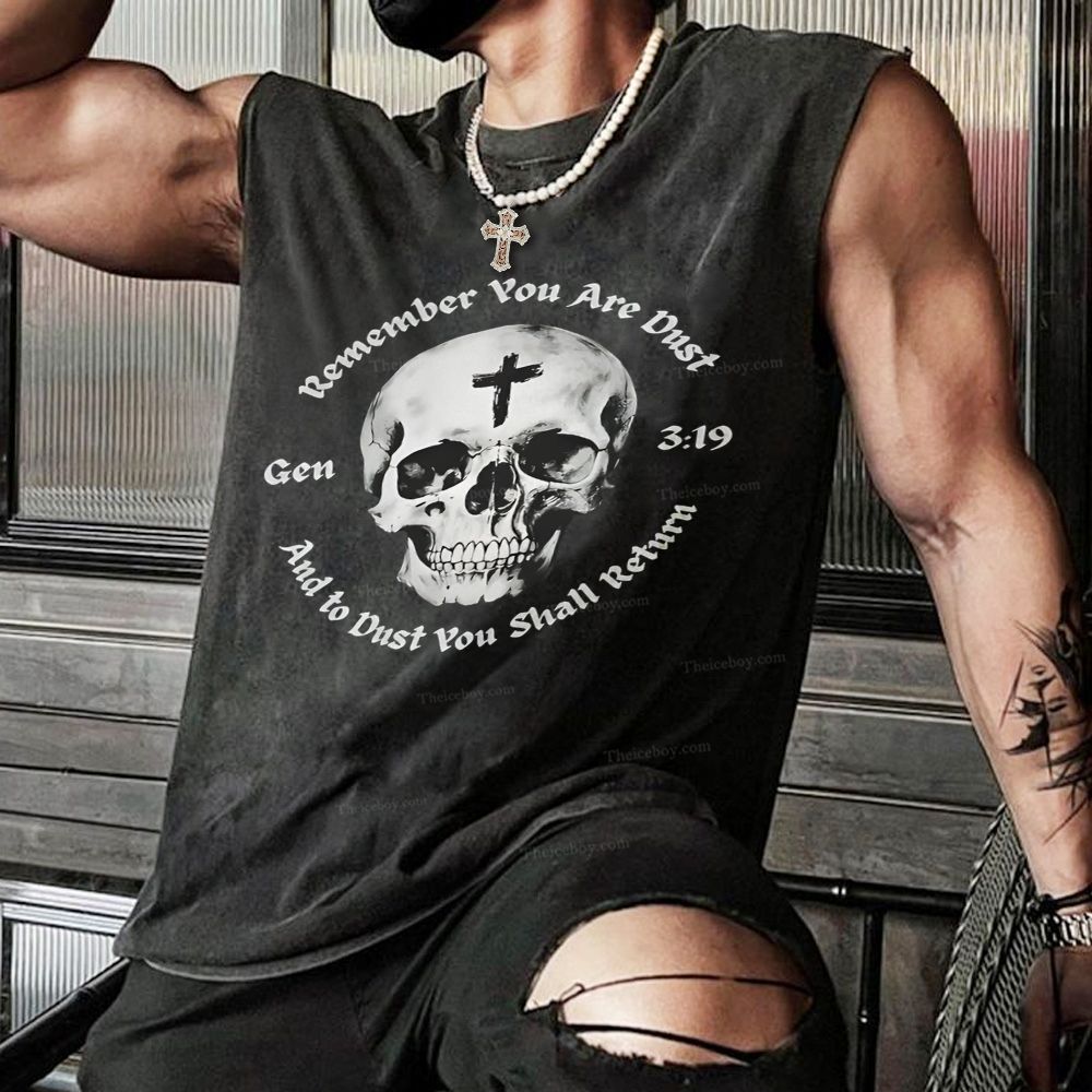 Gen 3:19 Remember You Are Dust Memento Mori Skull Christian Snowflake Washed Vest