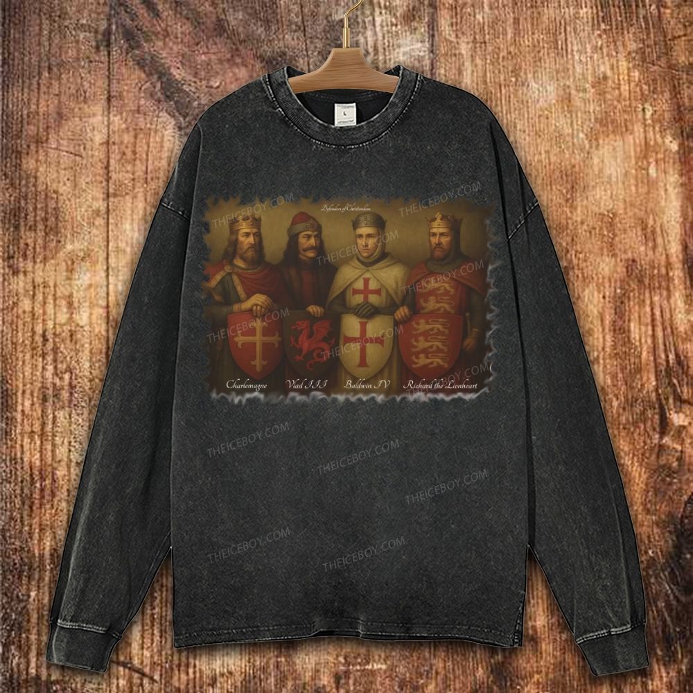 Defenders of Christendom - Charlemagne Vlad III Baldwin IV Richard the Lionheart Christian Washed Sweatshirt