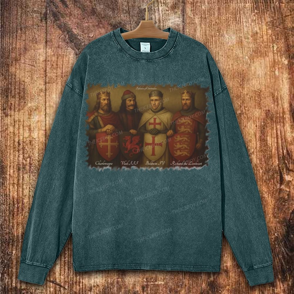 Defenders of Christendom - Charlemagne Vlad III Baldwin IV Richard the Lionheart Christian Washed Sweatshirt