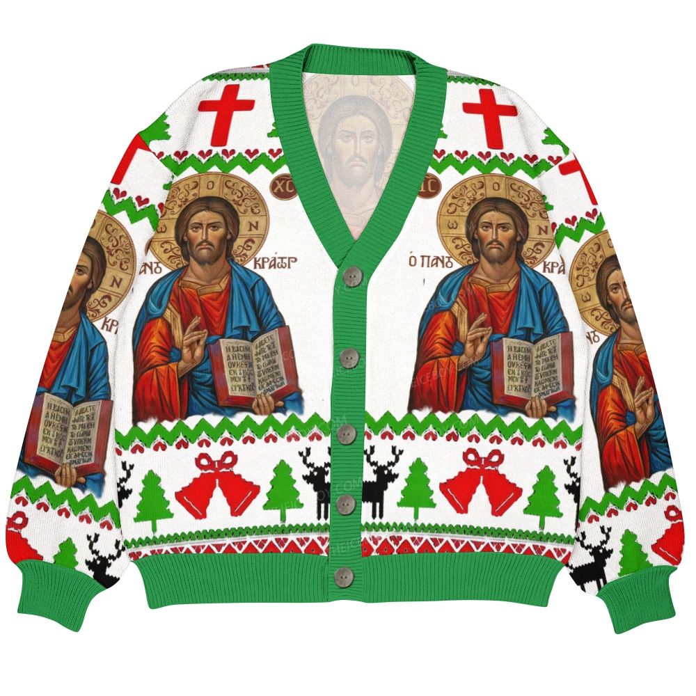Orthodox Jesus Christ Ugly Christmas Ugly Cardigan Sweater