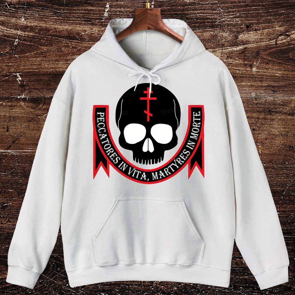 Orthodoxy Cross Skull Born a sinner died a martyr Oversized Cotton Hoodies