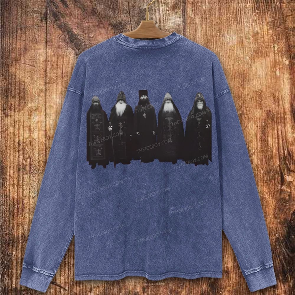 Orthodox Monks Vintage Vibe Christian Washed Sweatshirt