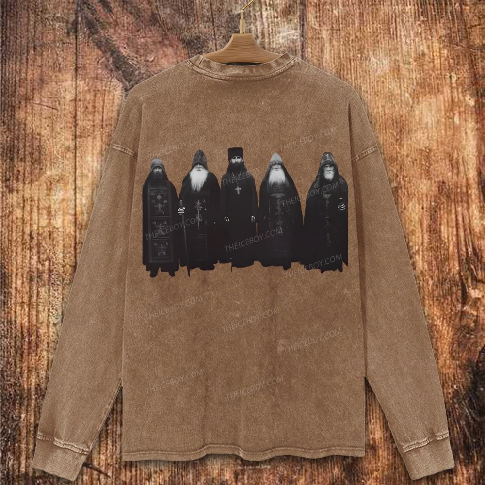 Orthodox Monks Vintage Vibe Christian Washed Sweatshirt