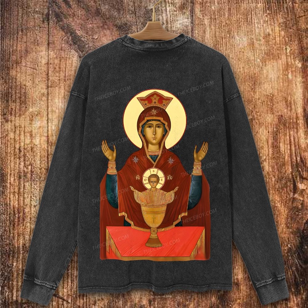 Orthodox Icon Of Virgin Mary Christian Washed Sweatshirt