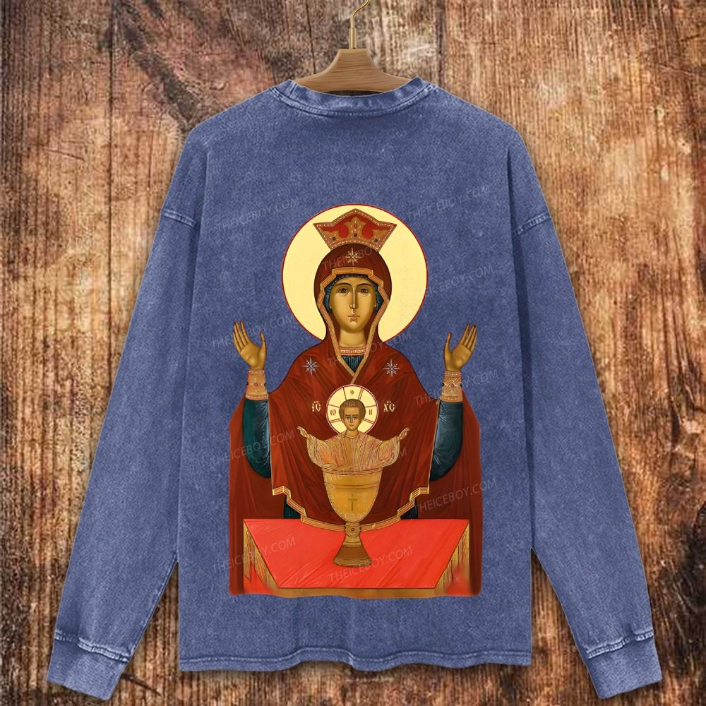 Orthodox Icon Of Virgin Mary Christian Washed Sweatshirt