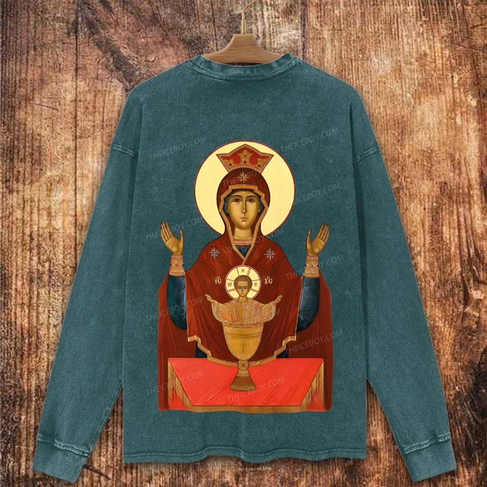 Orthodox Icon Of Virgin Mary Christian Washed Sweatshirt