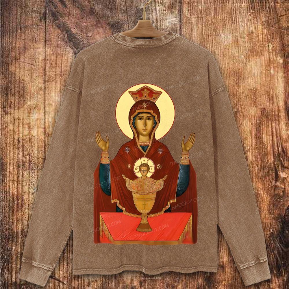 Orthodox Icon Of Virgin Mary Christian Washed Sweatshirt