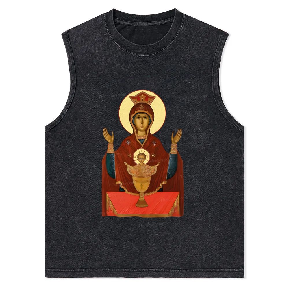 Orthodox Icon Of Virgin Mary Christian Snowflake Washed Vest