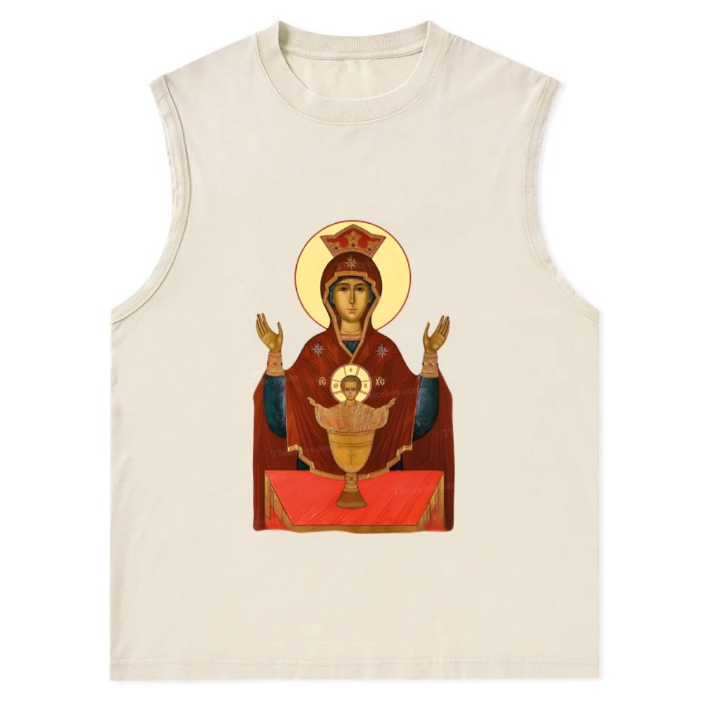 Orthodox Icon Of Virgin Mary Christian Snowflake Washed Vest