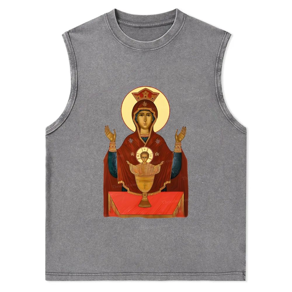 Orthodox Icon Of Virgin Mary Christian Snowflake Washed Vest