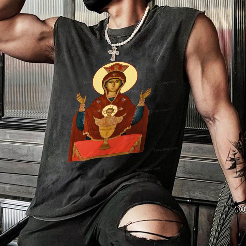 Orthodox Icon Of Virgin Mary Christian Snowflake Washed Vest