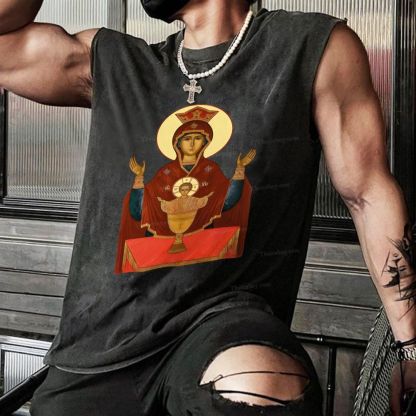 Orthodox Icon Of Virgin Mary Christian Snowflake Washed Vest