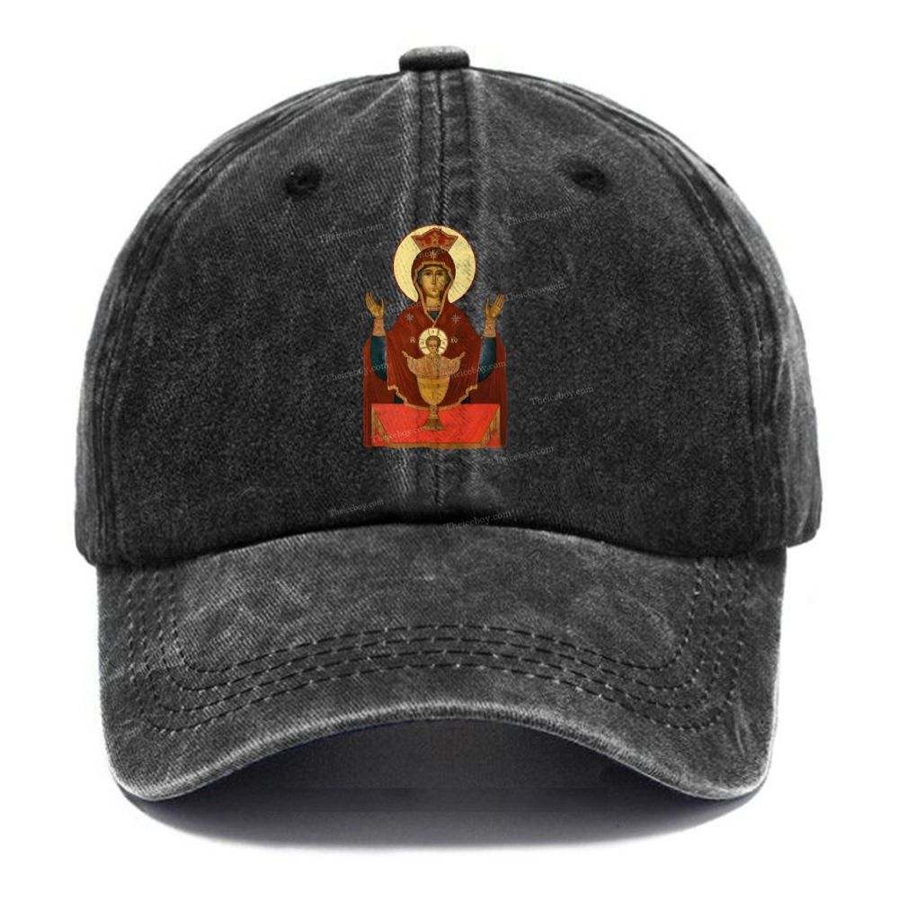 Orthodox Icon Of Virgin Mary Unisex Vintage Casual Washed Cap